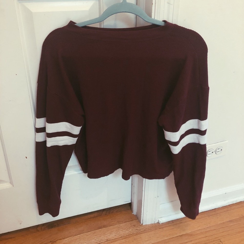 hollister burgundy white waffle print long sleeve